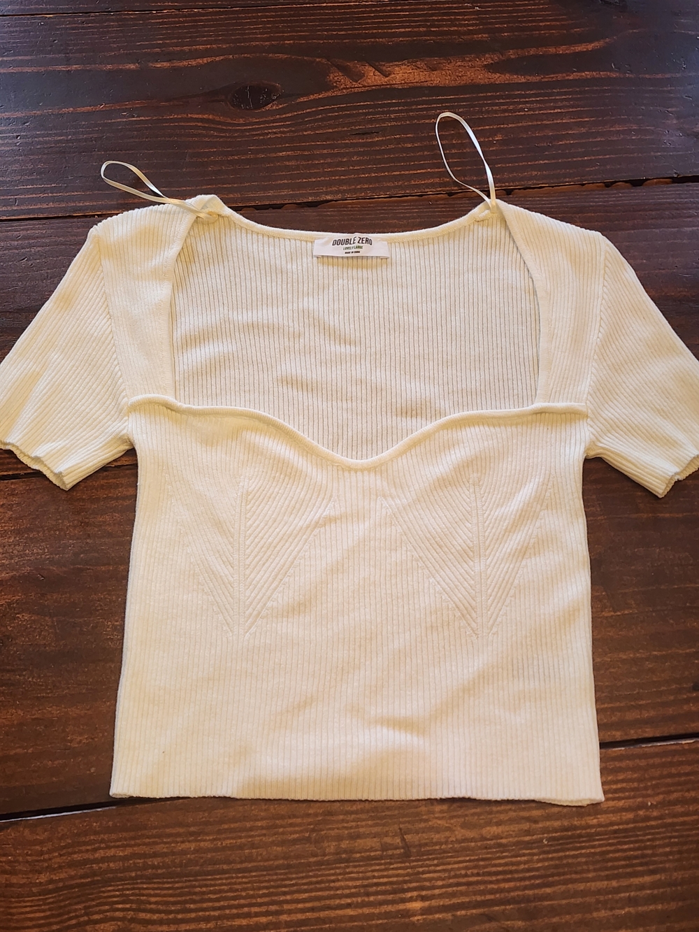 Double Zero Cream Ribbed Sweetheart Crop Top
